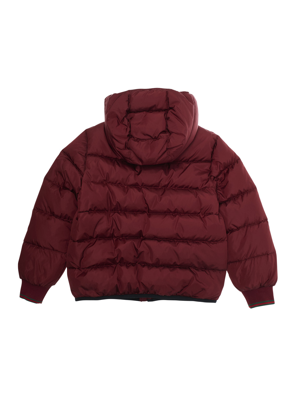 Bordeaux Down Jacket with Fixed Hood and Web Details on the Edges in Tech Fabric Boy hover