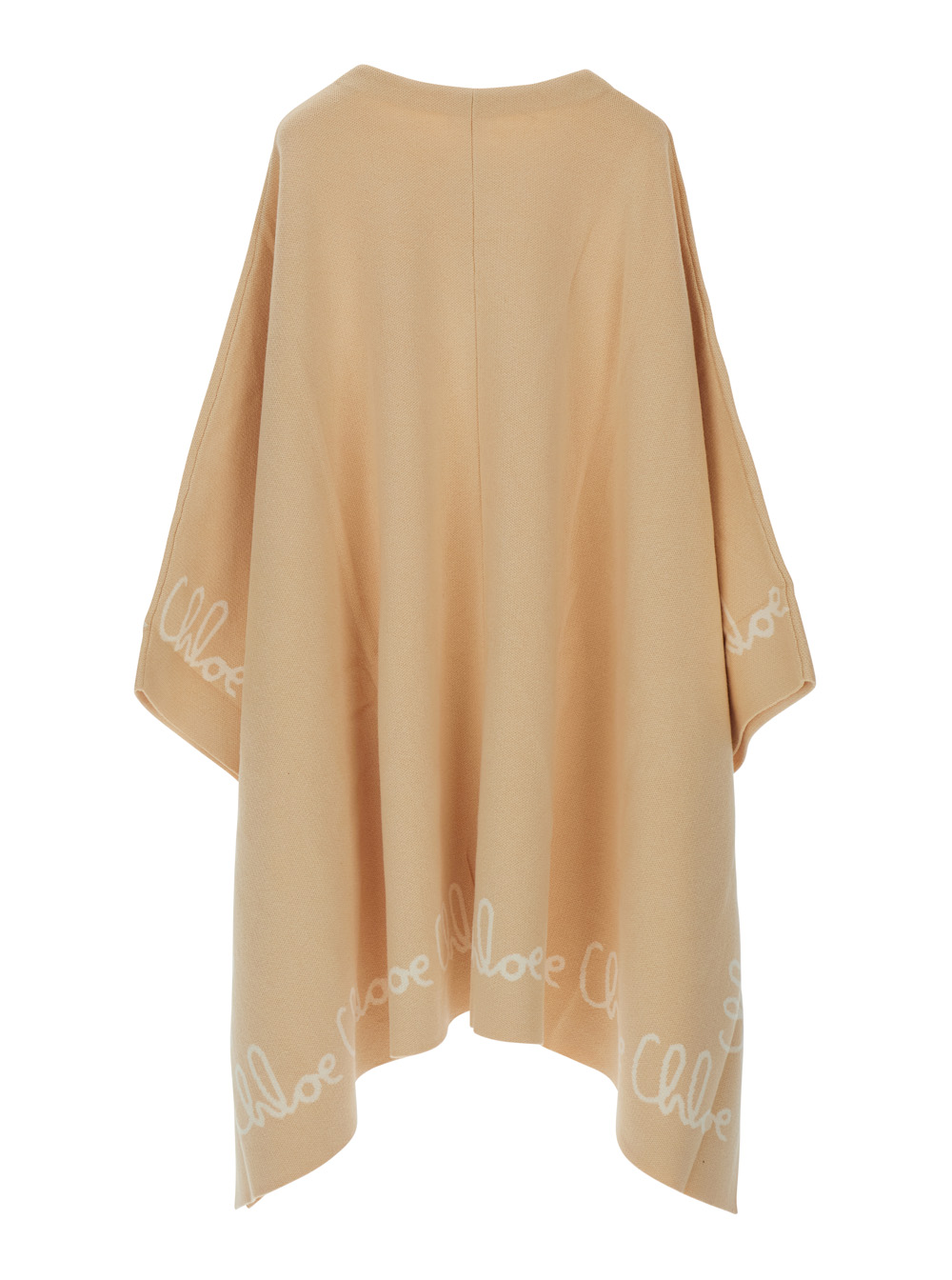 Beige Crew Neck Cape with Logo Lettering on the Edges in Cotton Girl hover