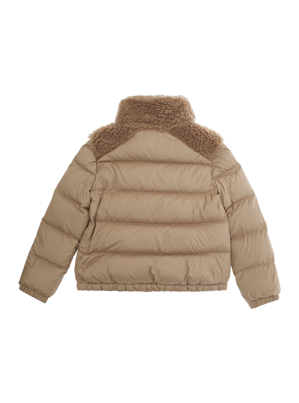 Vard Beige Down Jacket with Eco-Fur Details and Logo Patch on the Sleeve in Tech Fabric Girl