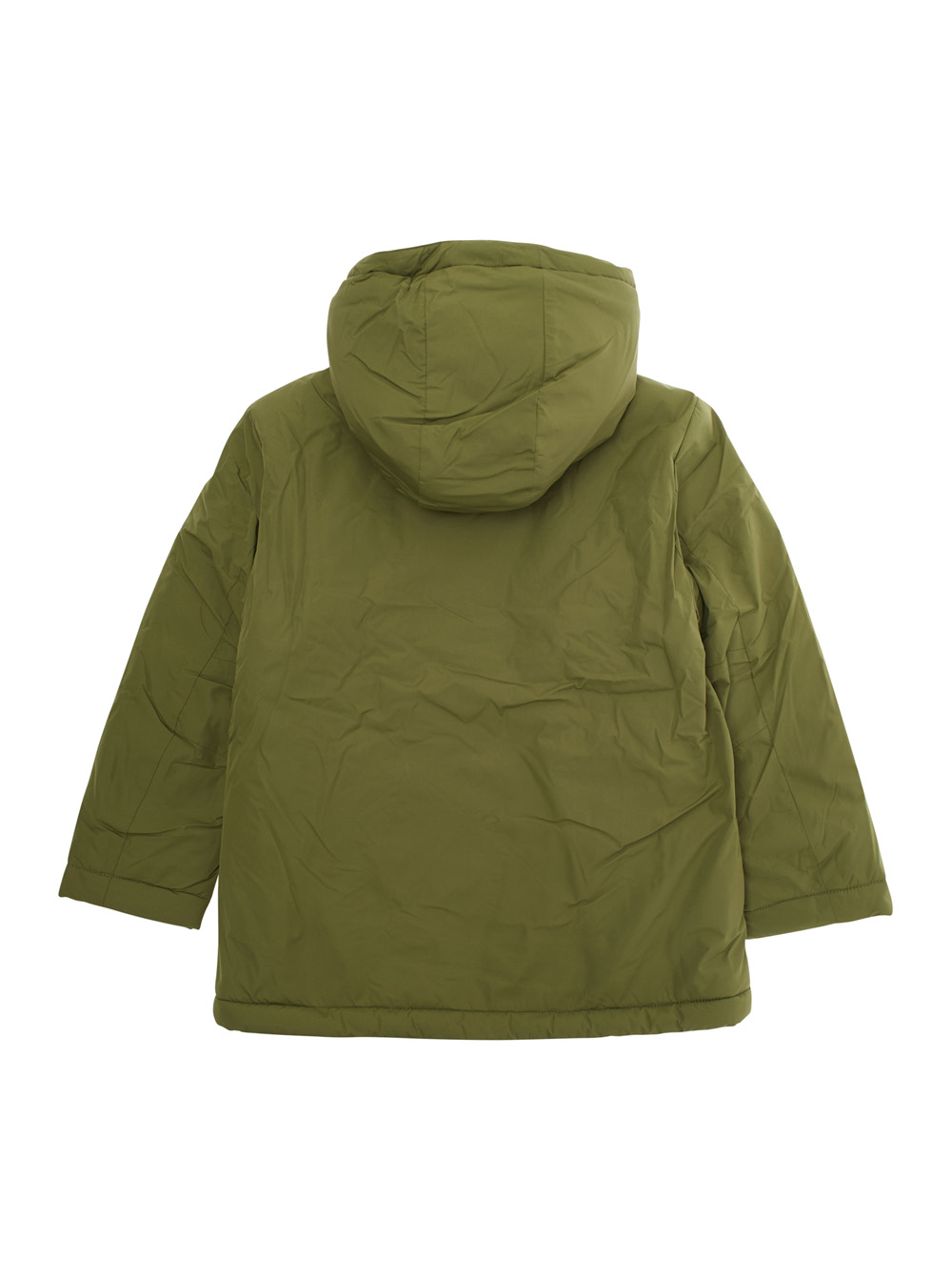 Green Coat with Fixed Hood and Logo Printed on the Front in Tech Fabric Boy hover