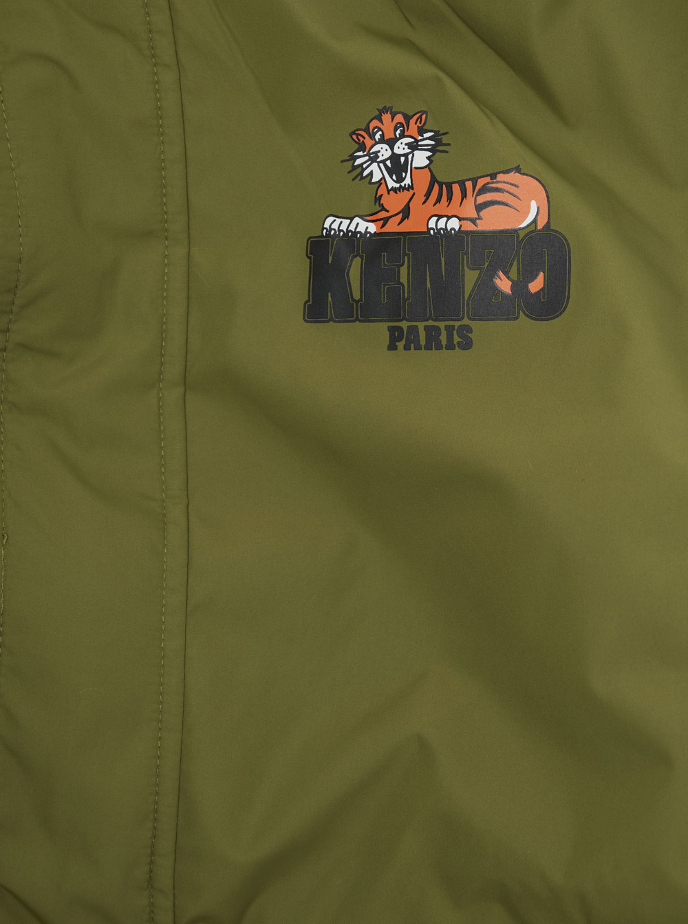 Green Coat with Fixed Hood and Logo Printed on the Front in Tech Fabric Boy