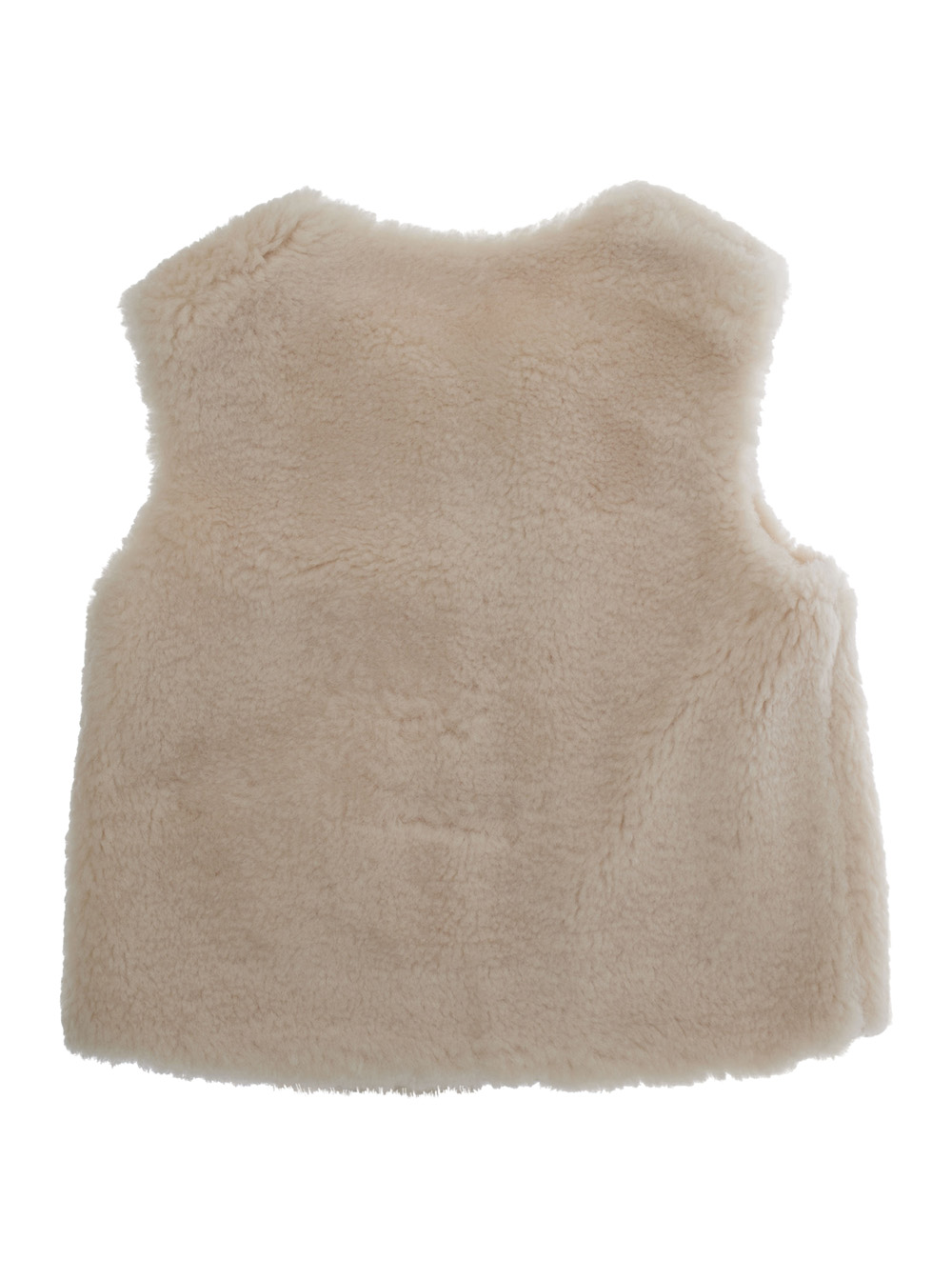 Beige Sleeveless Crewneck Coat with Front Button Closure in Ecofur Girl hover