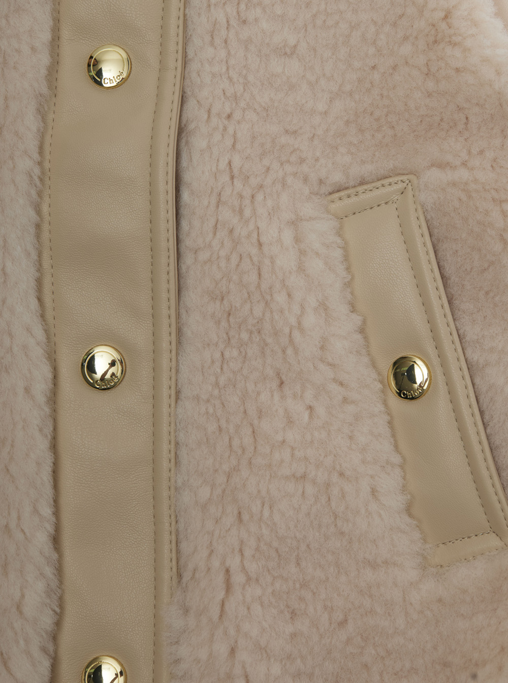 Beige Sleeveless Crewneck Coat with Front Button Closure in Ecofur Girl