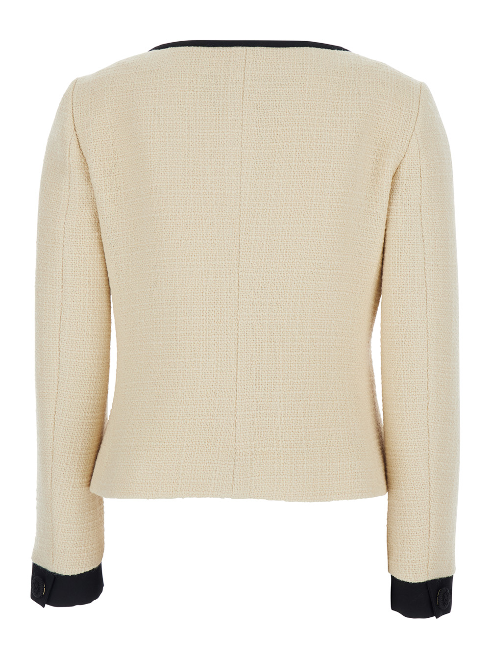 Beige Round Neck Jacket with Knot Detail in Wool Tweed Woman hover