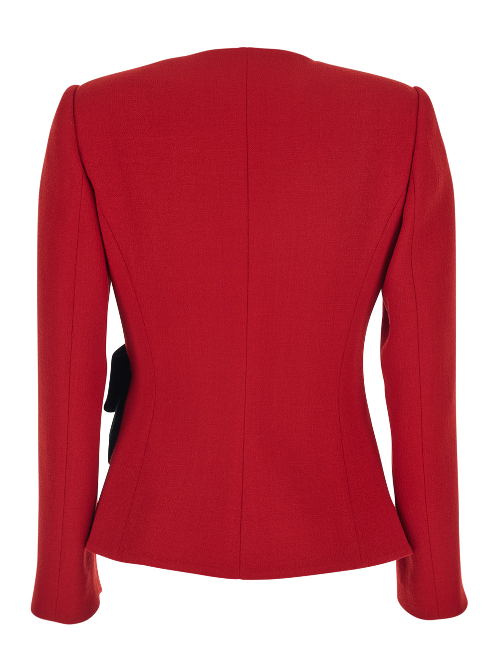 Red Jacket with Ruffles at the Waist and Bow Detail in Virgin Wool Woman hover