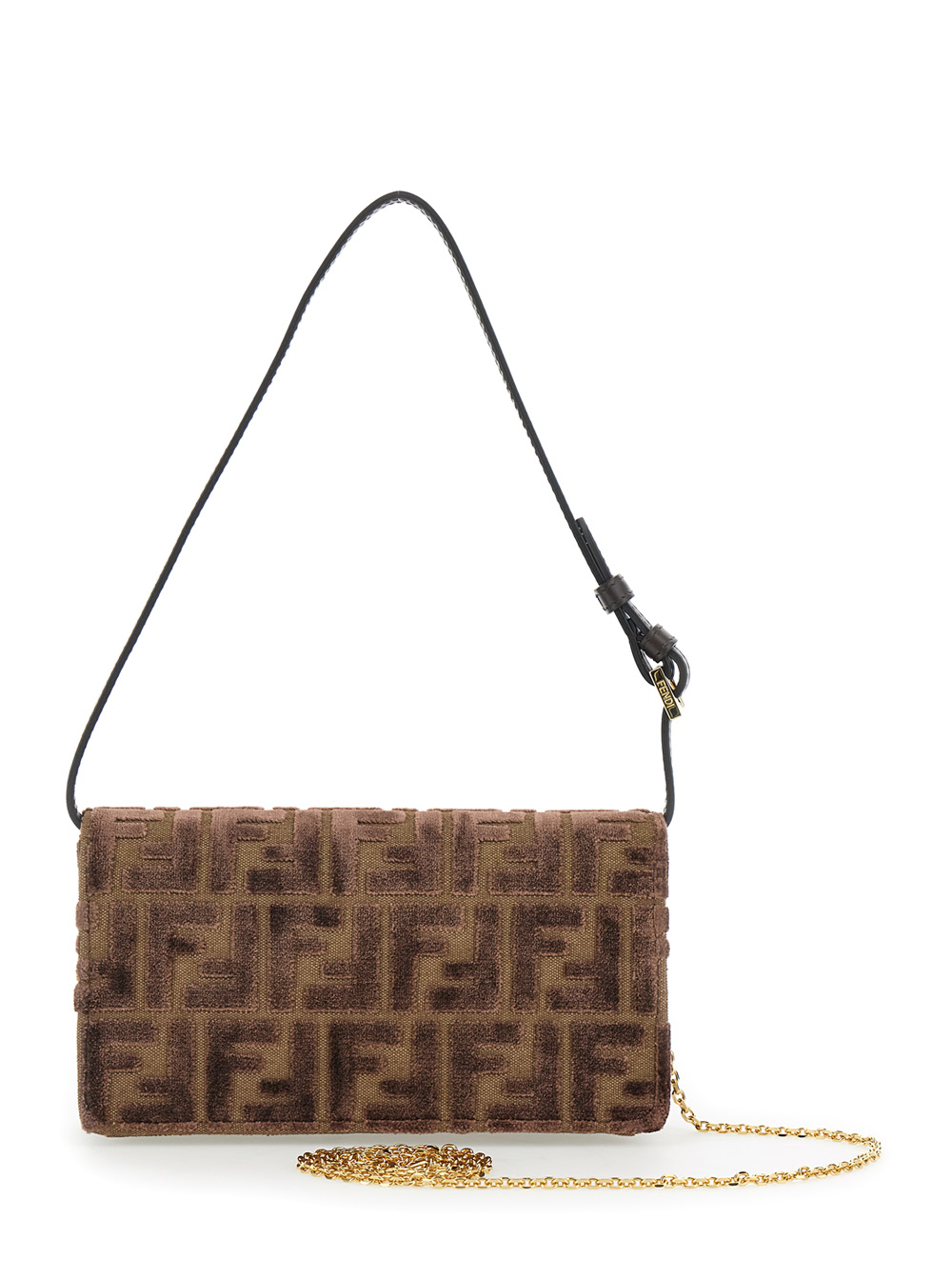 Brown Crossbody Bag with All-Over FF Motif and Metallic FF Plaque on the Front in Cotton Woman