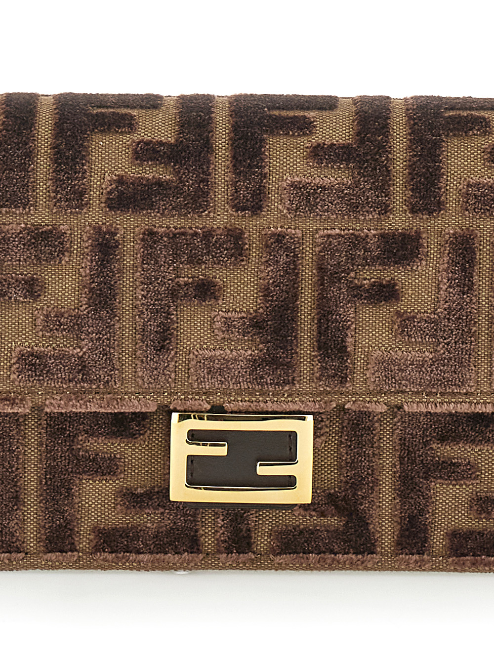 Brown Crossbody Bag with All-Over FF Motif and Metallic FF Plaque on the Front in Cotton Woman hover