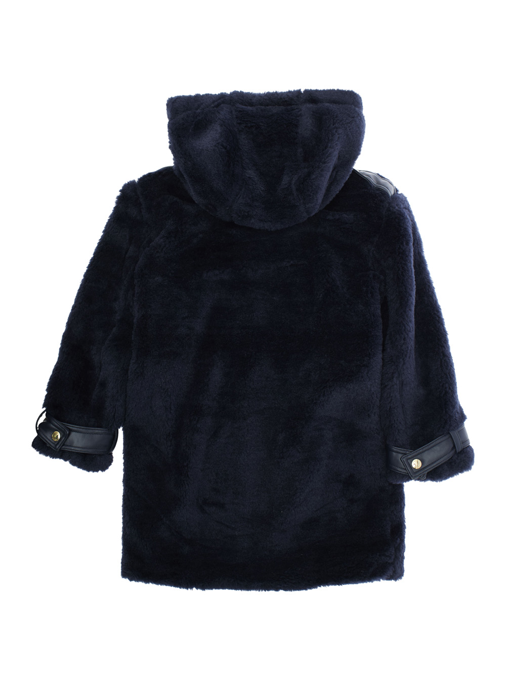 Blue Coat with Fixed Hood and Front Button Closure in Ecofur Girl hover