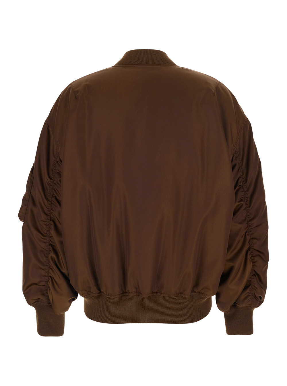 Brown Bomber Jacket with Dropped Shoulder anf Pocket on the Sleeve in Tech Fabric Woman hover