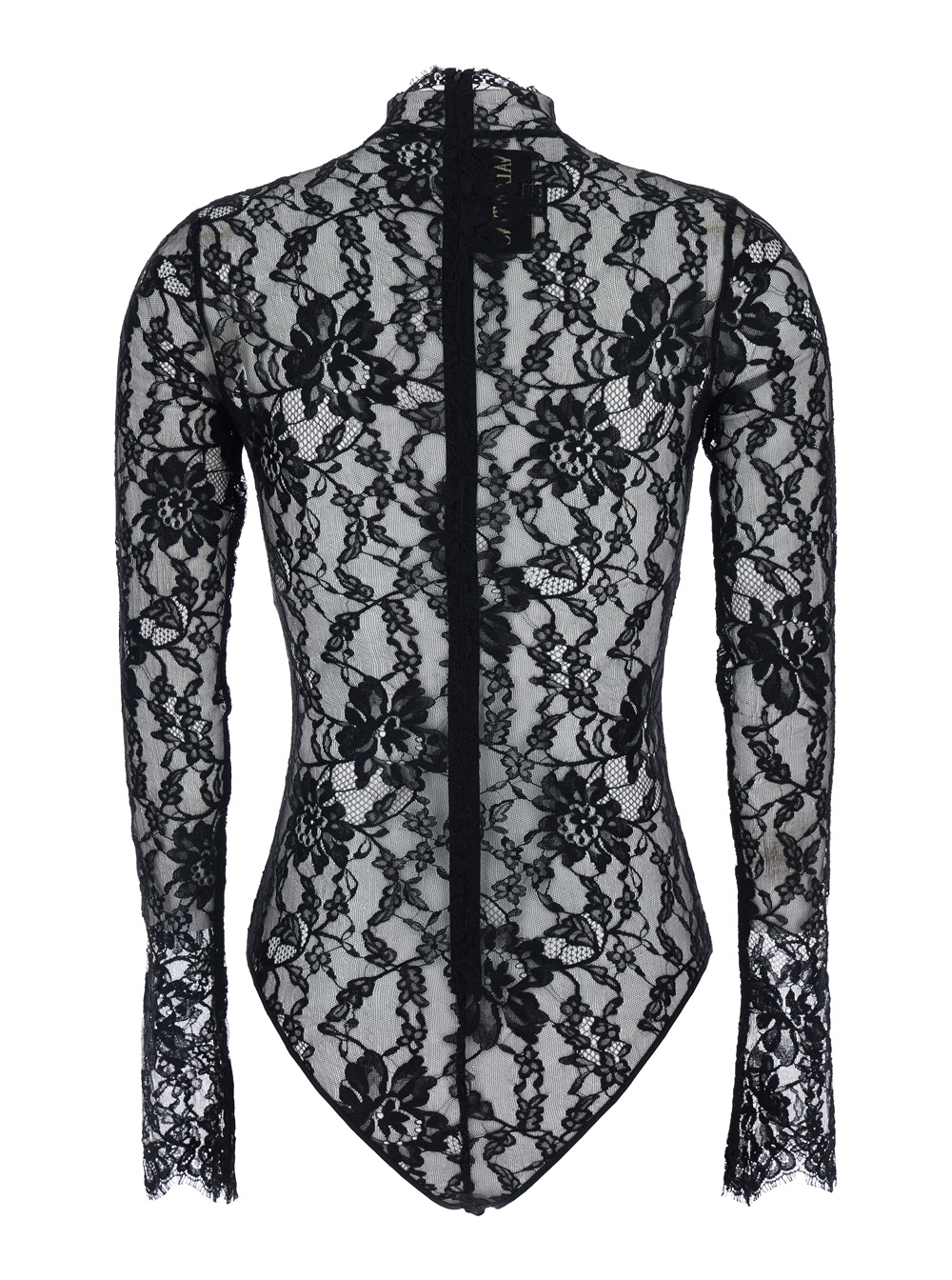 Black Top with All-Over Floral Embroidery and Semi-Sheer Design in Lace Woman hover