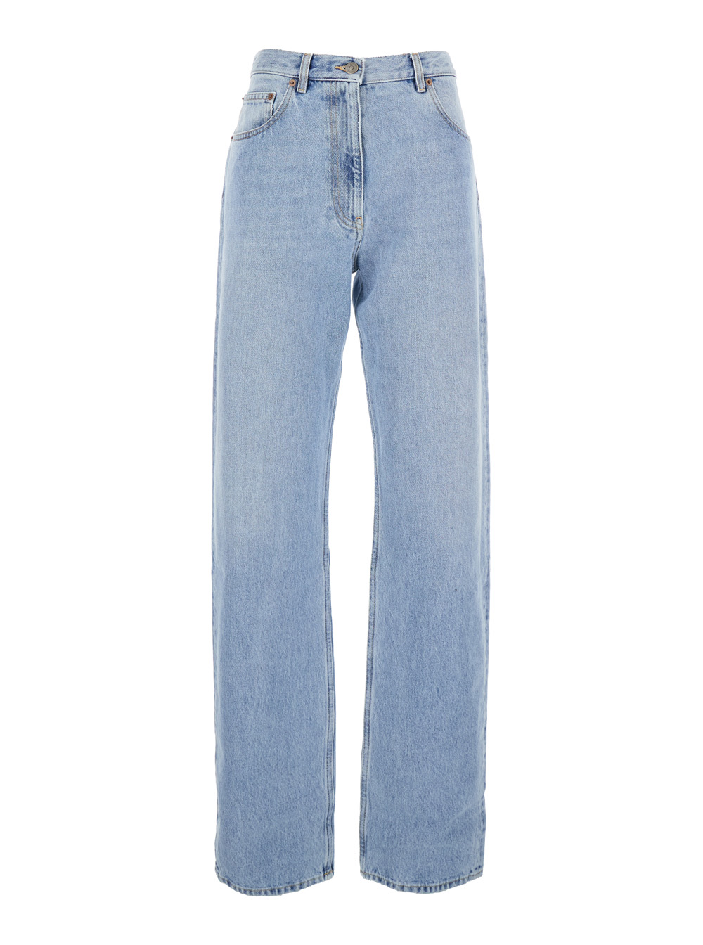 Light Blue Jeans with Belt Loops and Logo Patch on the Rear in Denim Woman