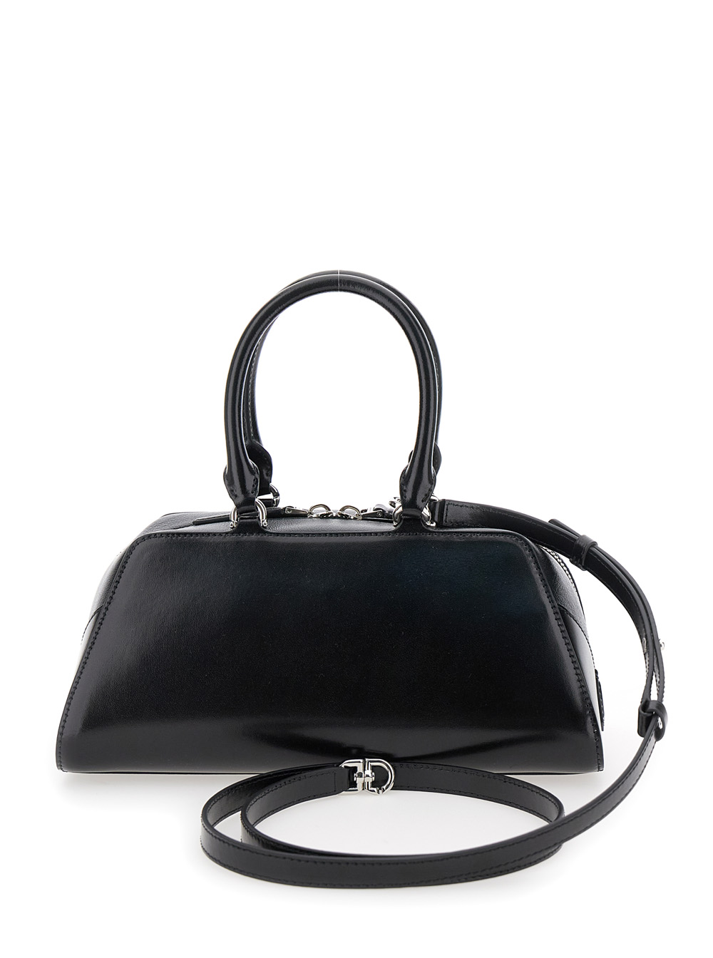 Antigona East West Black Small Handbag with Adjustable and Removable Shoulder Strap and Logo Lettering on the Front in Leather Woman hover