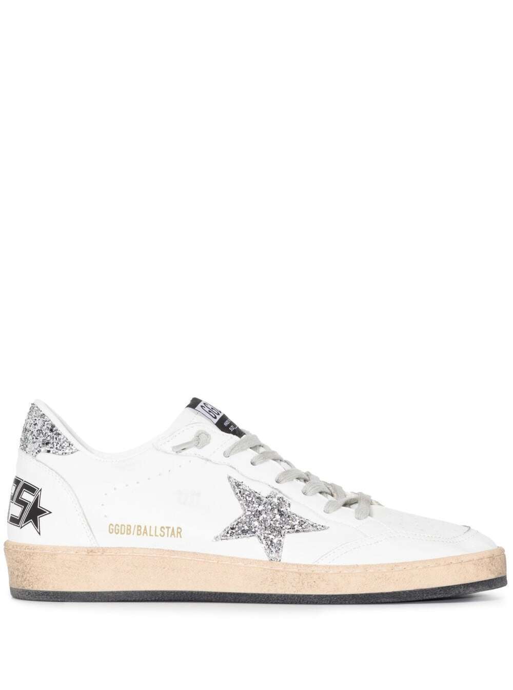 Ball Star White Sneakers and Glitter Star Detail in Leather Woman