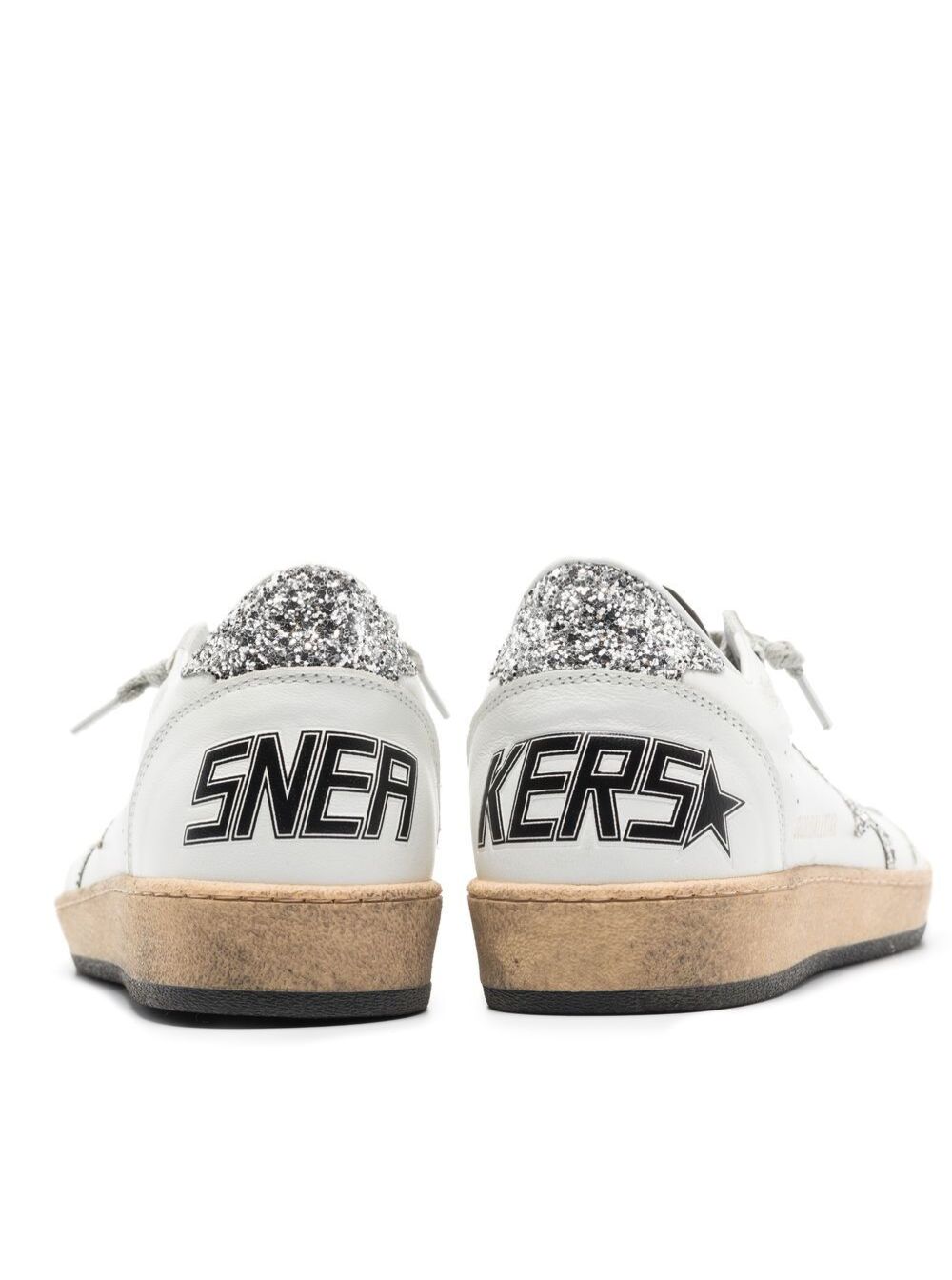 Ball Star White Sneakers and Glitter Star Detail in Leather Woman hover