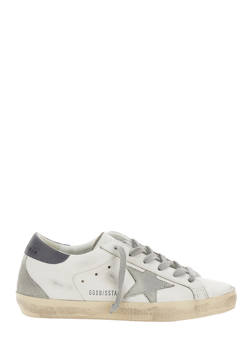 White Low Top Sneakers with Star Patch in Vintage Leather Woman