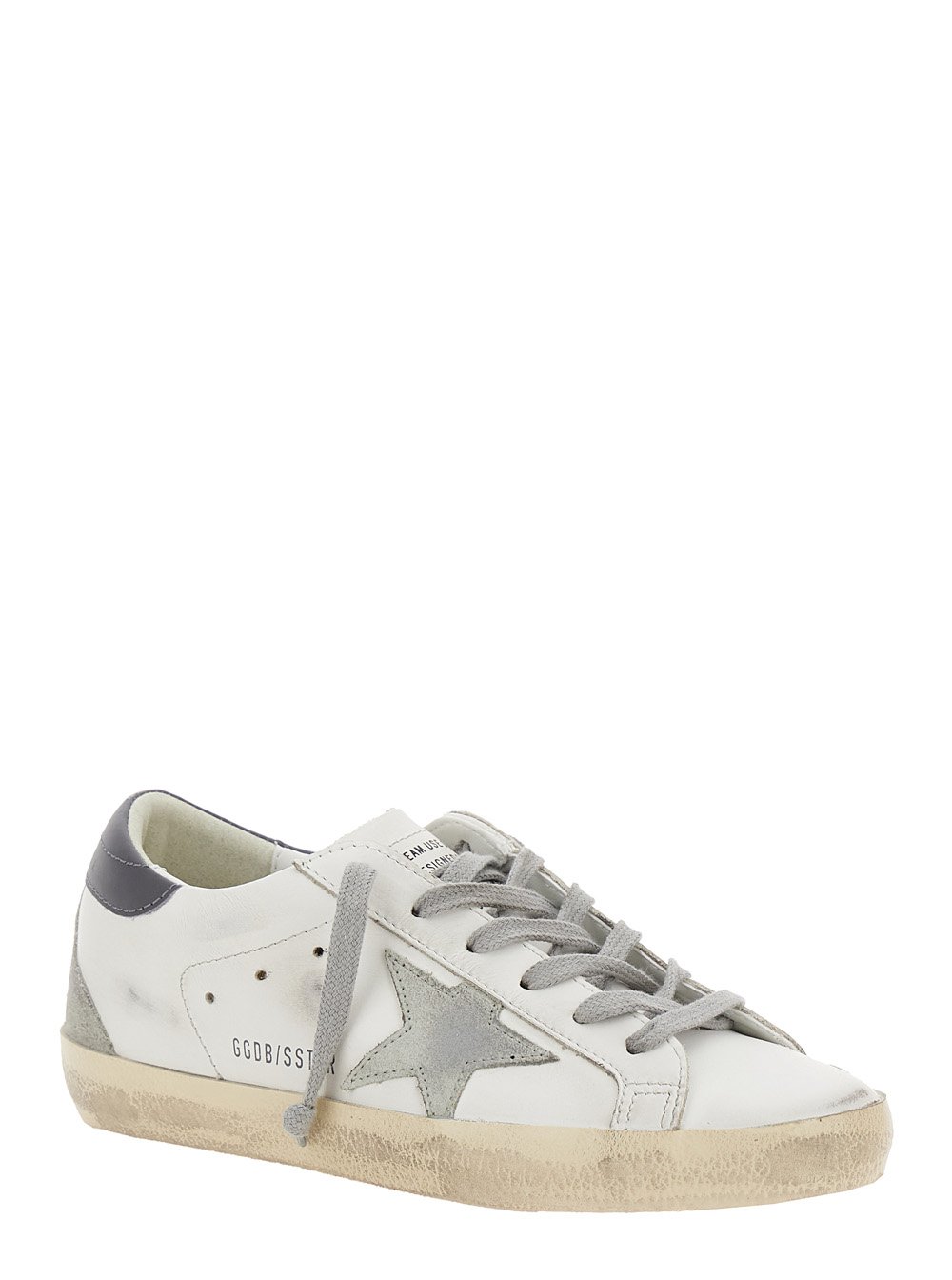 White Low Top Sneakers with Star Patch in Vintage Leather Woman hover