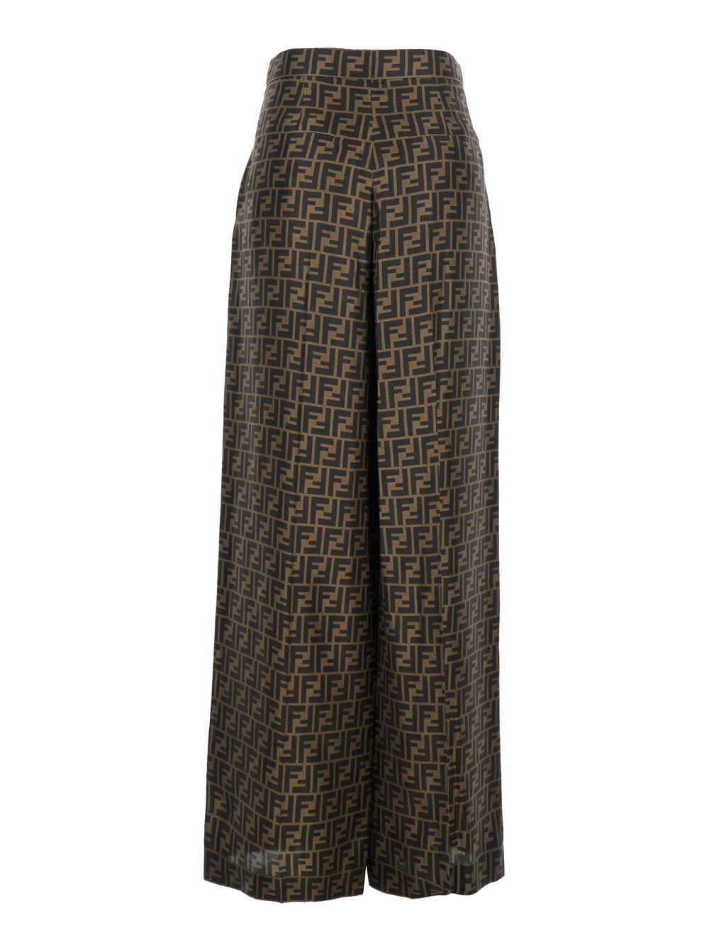 Brown Pants with Wide Leg and All-Over FF Motif in Silk Woman hover