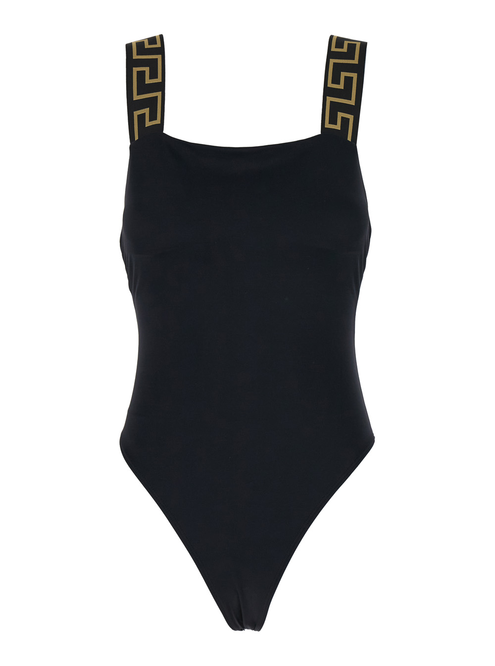 Black One-Piece Swimsuit with Greca Detail in Stretch Polyamide Woman