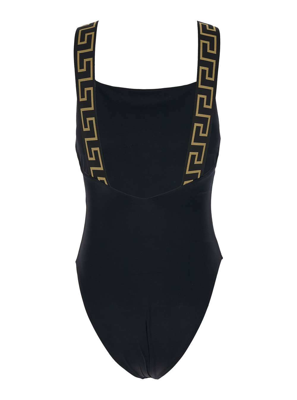 Black One-Piece Swimsuit with Greca Detail in Stretch Polyamide Woman hover