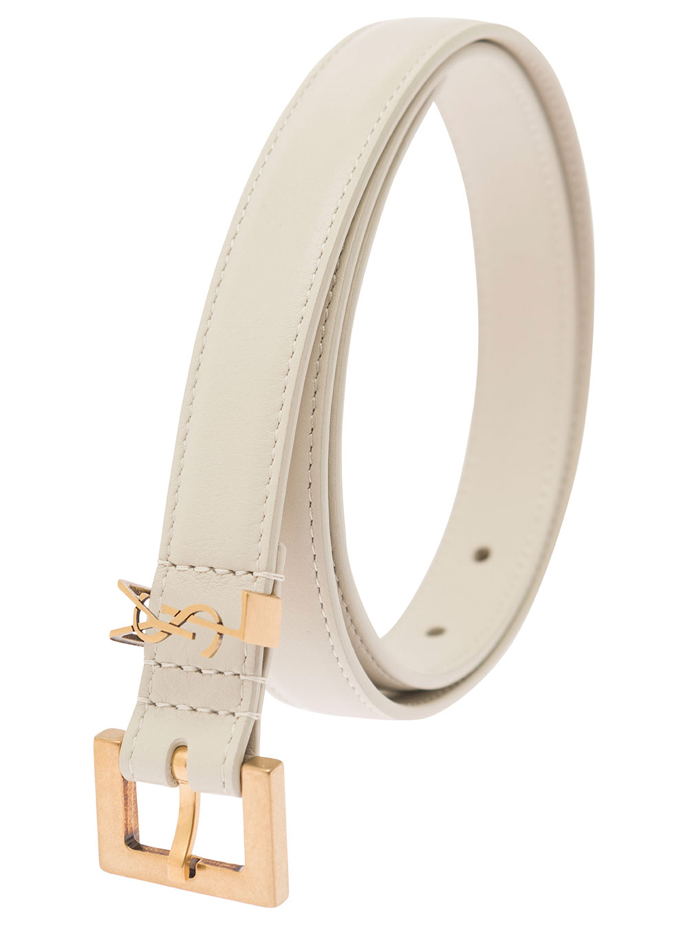 White Belt with Cassandre Logo Buckle in Leather Woman hover