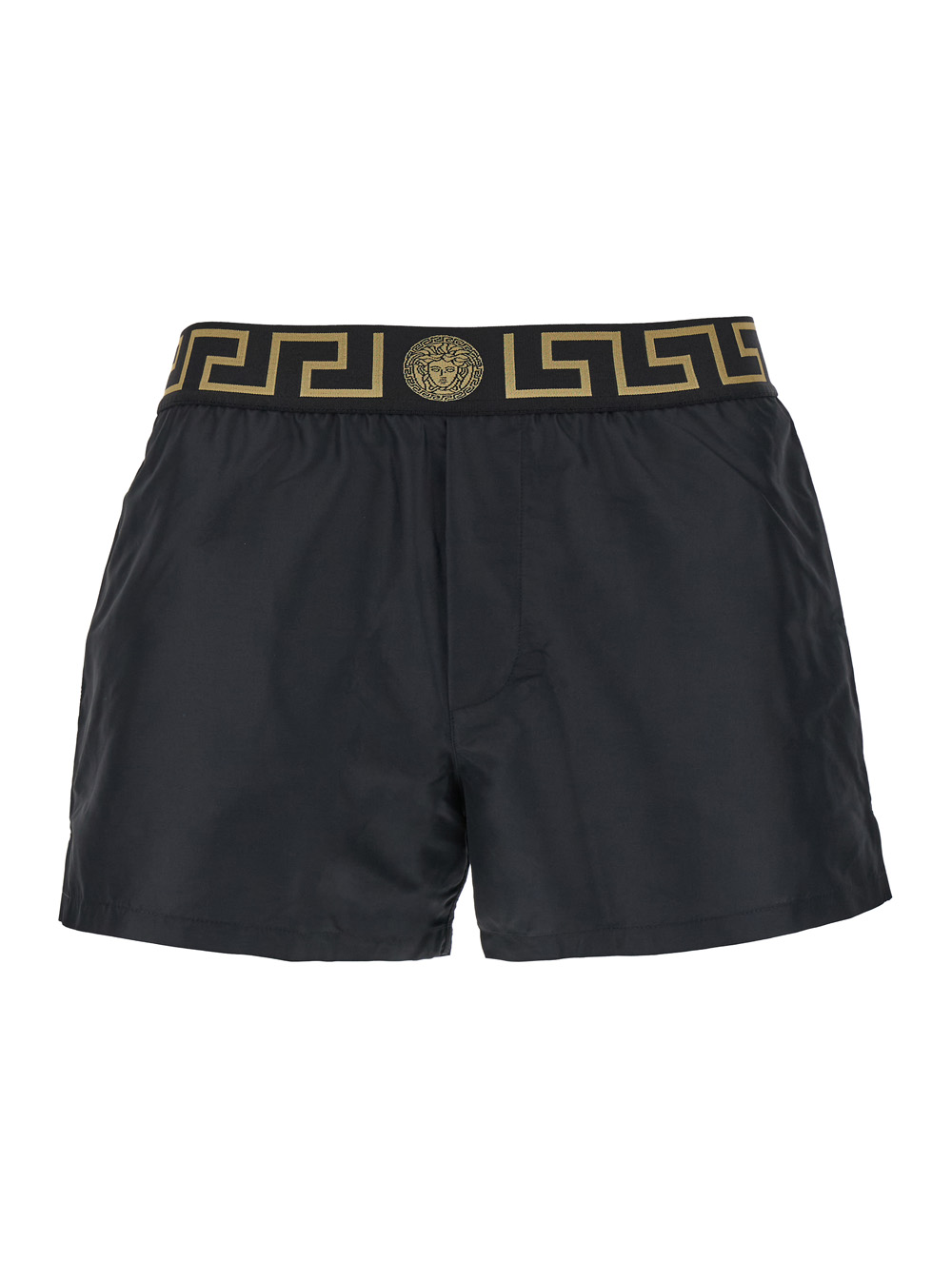 Black Swimsuit Shorts with Greca Detail in Tech Fabric Man