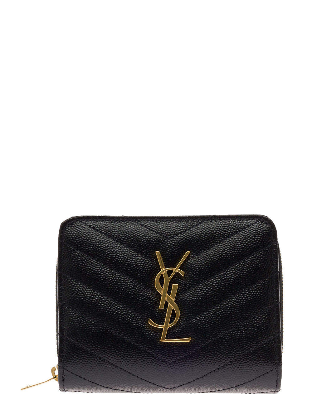 Saint Laurent Womans Black Grain De Poudre Leather Wallet