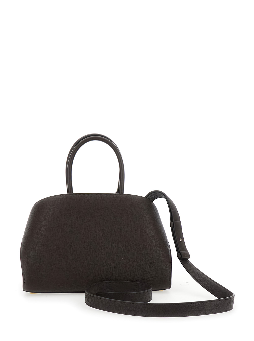 Hug Small Brown Shoulder Bag with Logo and Gancini Buckle in Leather Woman hover