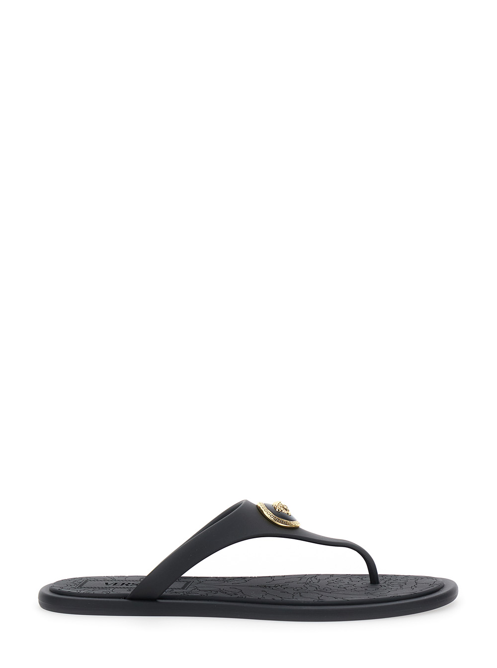 Black Slides with Medusa Detail in Rubber Woman