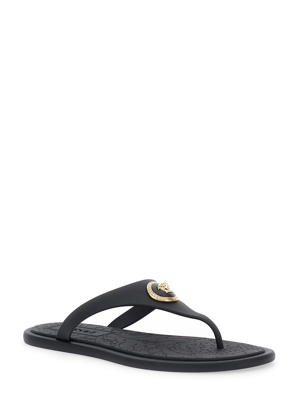 Black Slides with Medusa Detail in Rubber Woman hover