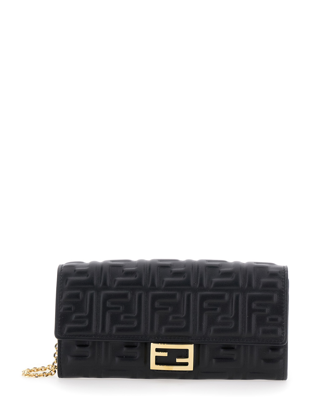 “Continental” Black Mini Bag with All-Over FF Pattern in Embossed Leather Woman