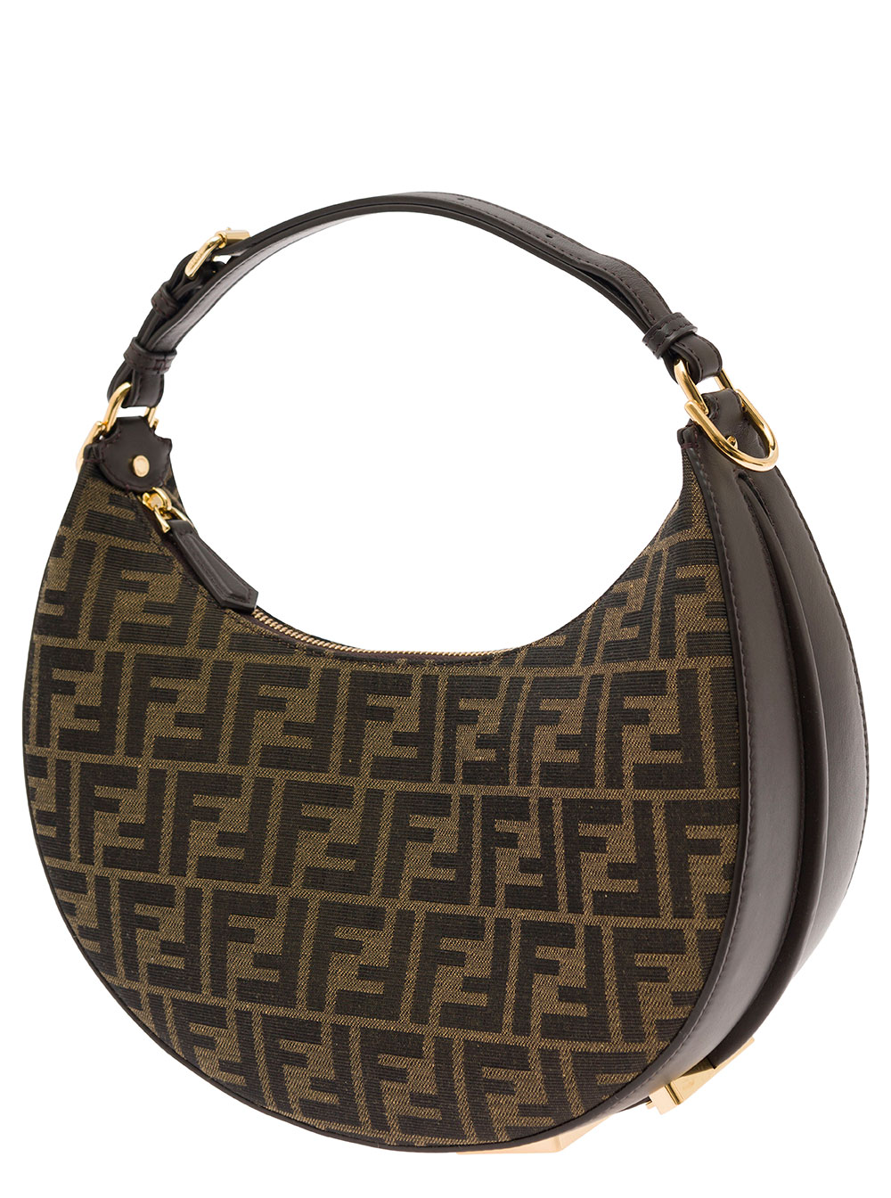 Fendigraphy Small Brown Handbag with FF Motif in Jacquard Fabric Woman hover