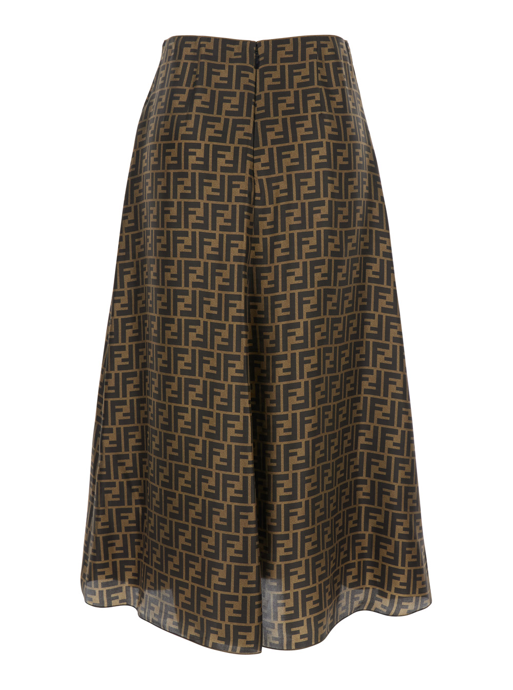 Brown Flared Midi Skirt with All-Over FF Motif in Silk Woman hover