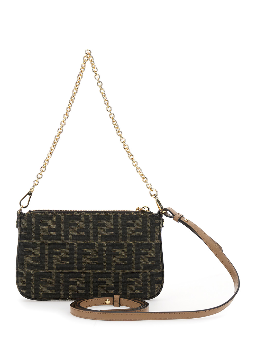 Brown Handbags with Chain Strap and FF All-Over Motif in Fabric Woman hover