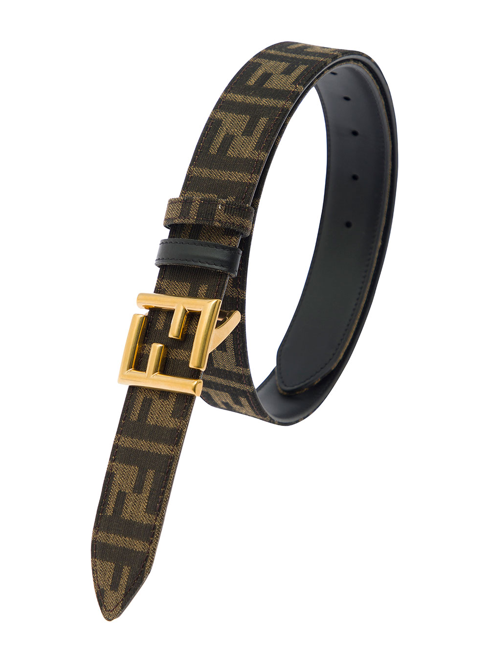 Black and Brown FF Reversible Belt with Logo Buckle in Leather Woman