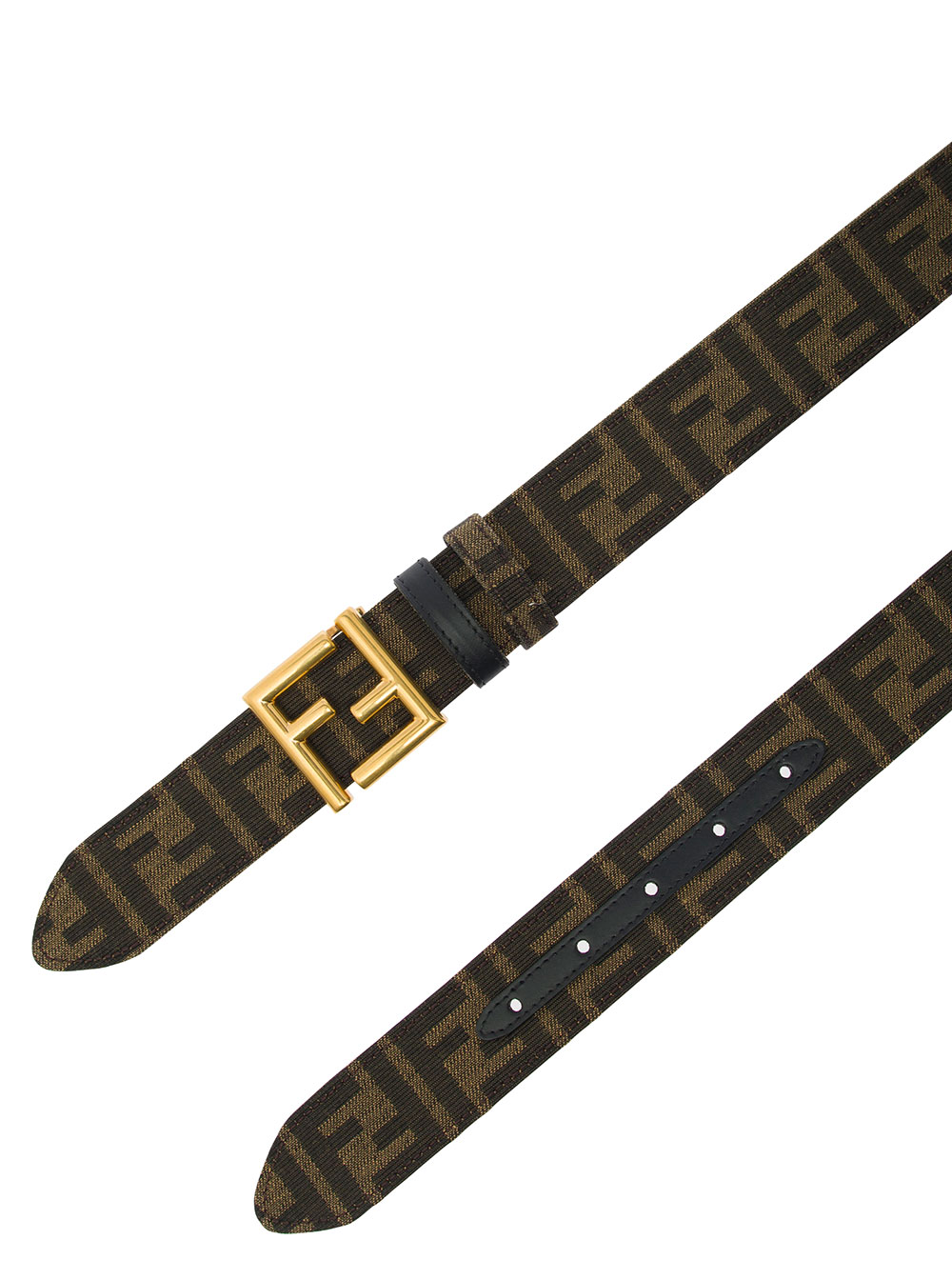Black and Brown FF Reversible Belt with Logo Buckle in Leather Woman hover