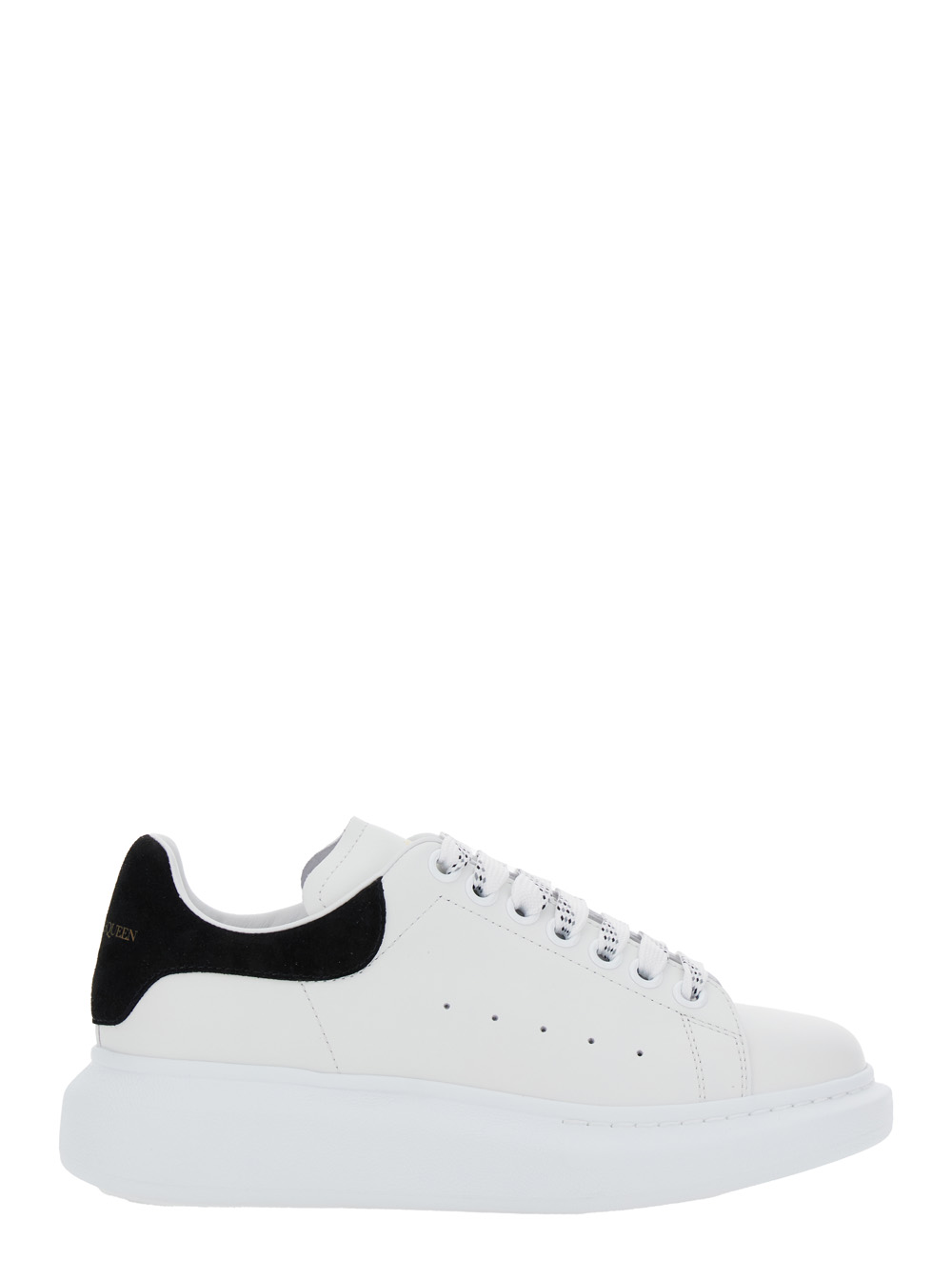 Black and White Low Top Sneakers with Logo Lettering on the Tongue and Contrasting Heel with Logo Lettering in Leather Woman