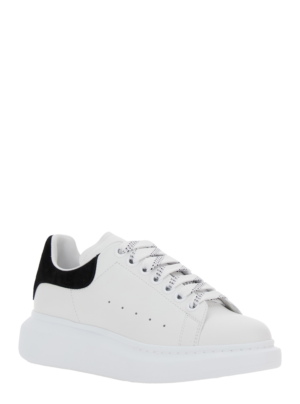 Black and White Low Top Sneakers with Logo Lettering on the Tongue and Contrasting Heel with Logo Lettering in Leather Woman hover