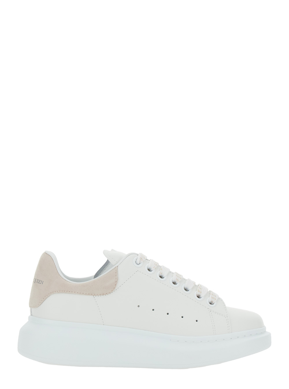 White Low Top Sneakers with Contrasting Heel with Logo Lettering in Leather Woman