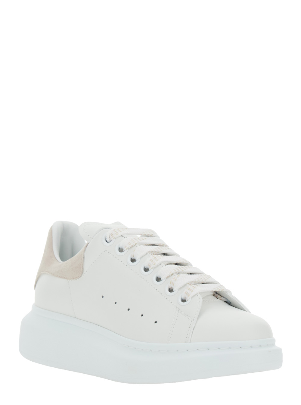 White Low Top Sneakers with Contrasting Heel with Logo Lettering in Leather Woman hover