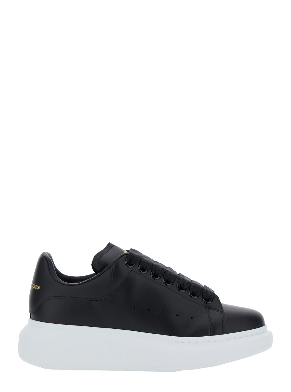 Black Low Top Sneakers with Logo Lettering on Tongue and Heel in Leather Woman