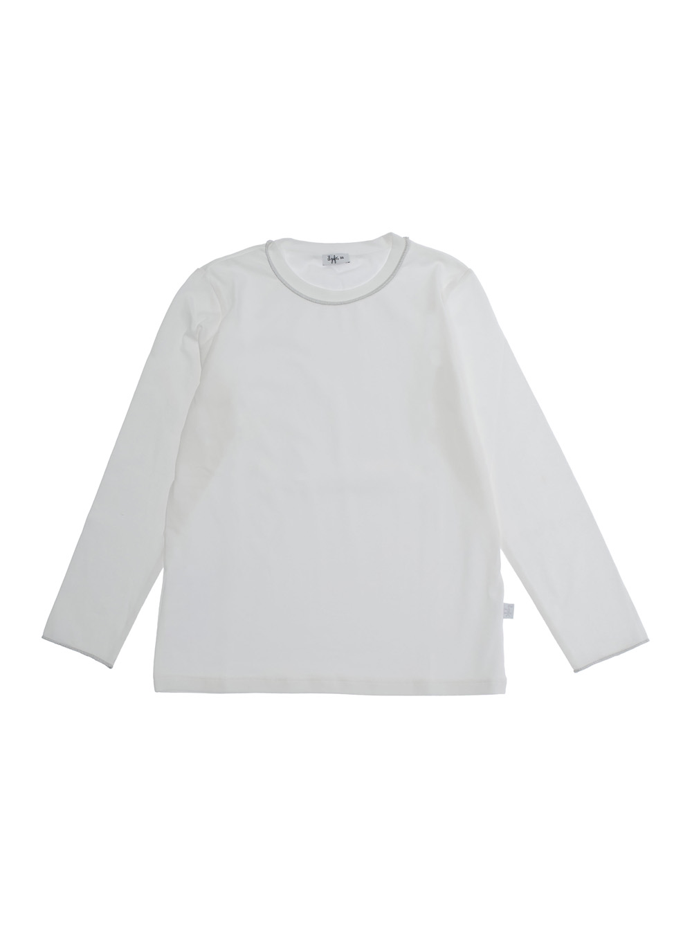 White Crewneck Long-Sleeve T-Shirt with Straight hem in Cotton Girl