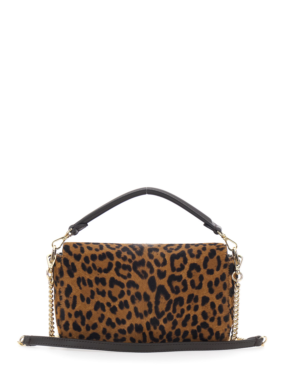Baguette Brown Handbag with Removable Chain Shoulder Strap and All-Over Leopard Motif in Leather Woman hover