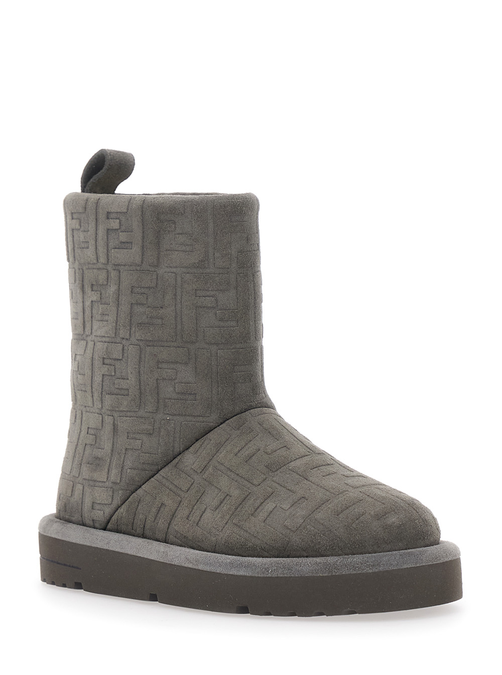 Grey Ankle Boots with Logo Lettering on the Rear and All-Over FF Motif in Suede Woman hover