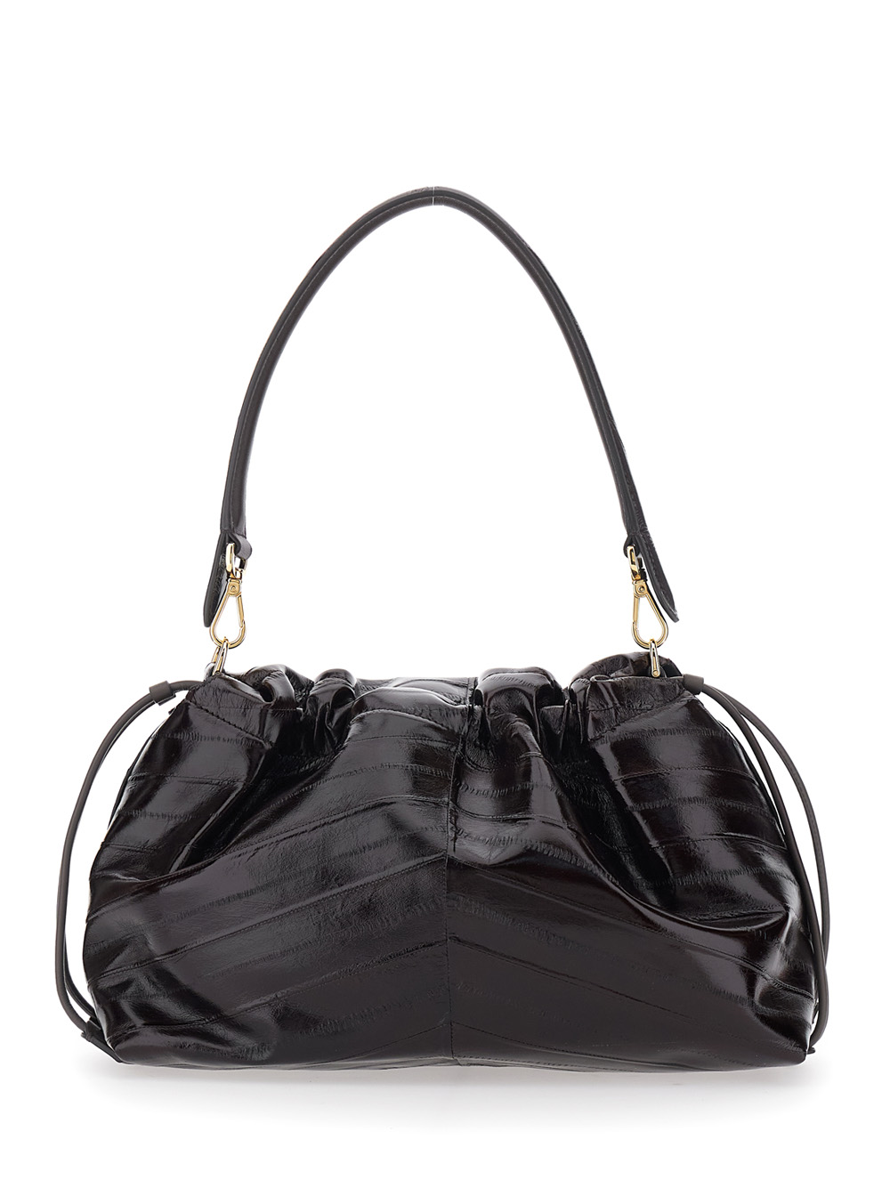 Mamma Baguette Medium Brown Shoulder Bag with FF Closure on the Front in Hagfish Leather Woman hover