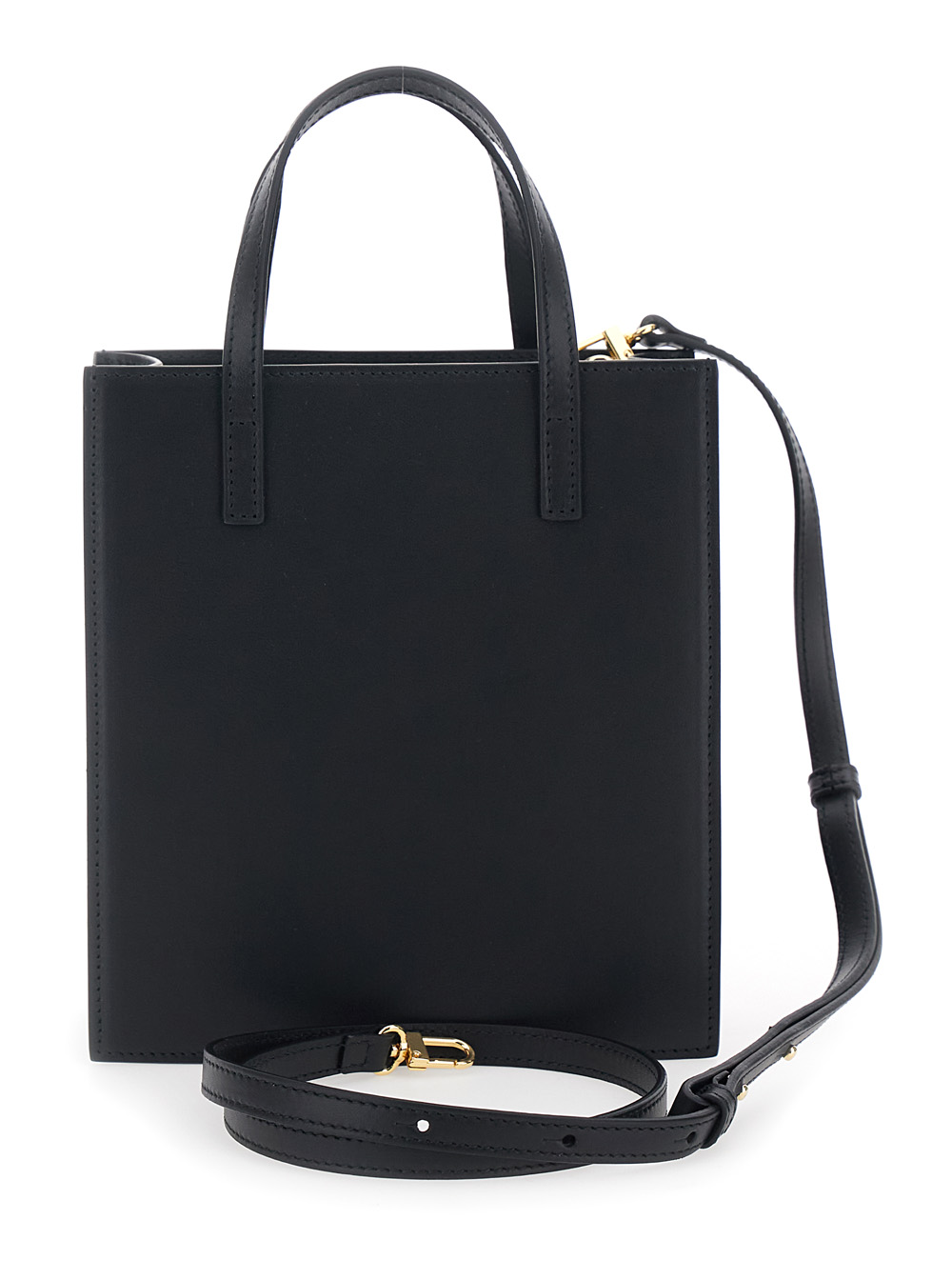 Flap J Black Handbag with One Front Flap Pocket and Adjustable and Removable Shoulder Strap in Leather Woman hover