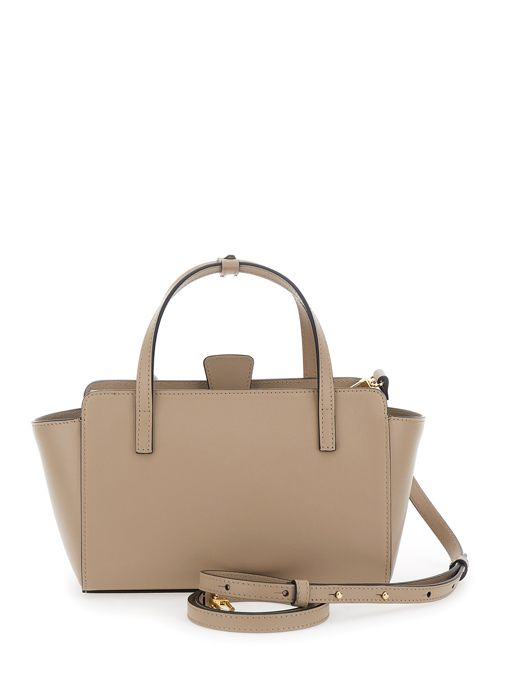 Beige Handbag with Adjustable and Removable Shoulder Strap and Logo Lettering on the Front in Leather Woman hover