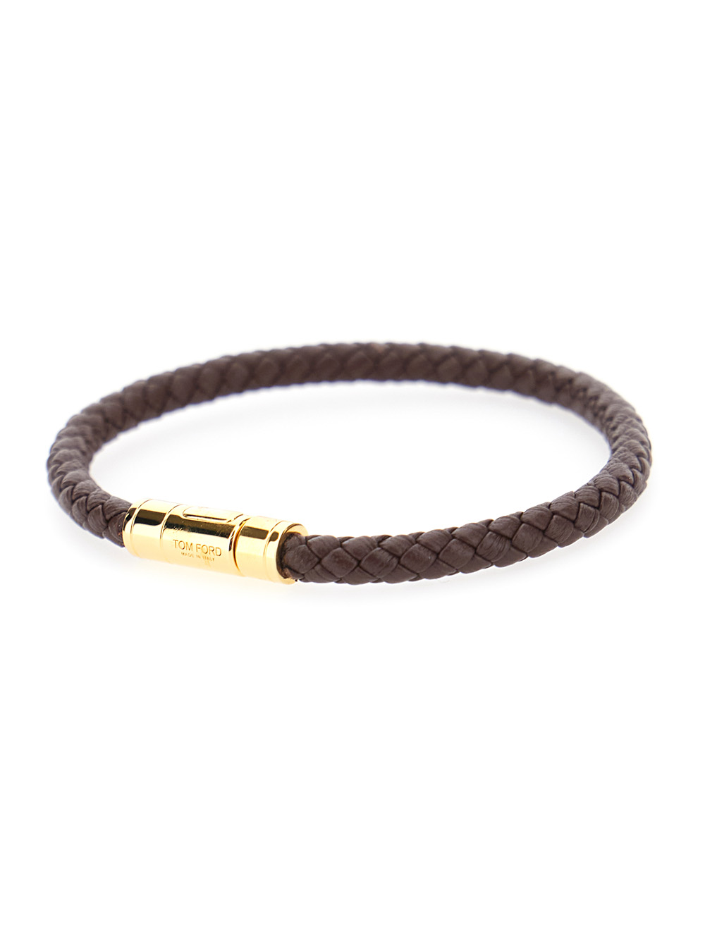 Brown Bracelet with Engraved Logo Lettering in Braided Leather Man hover