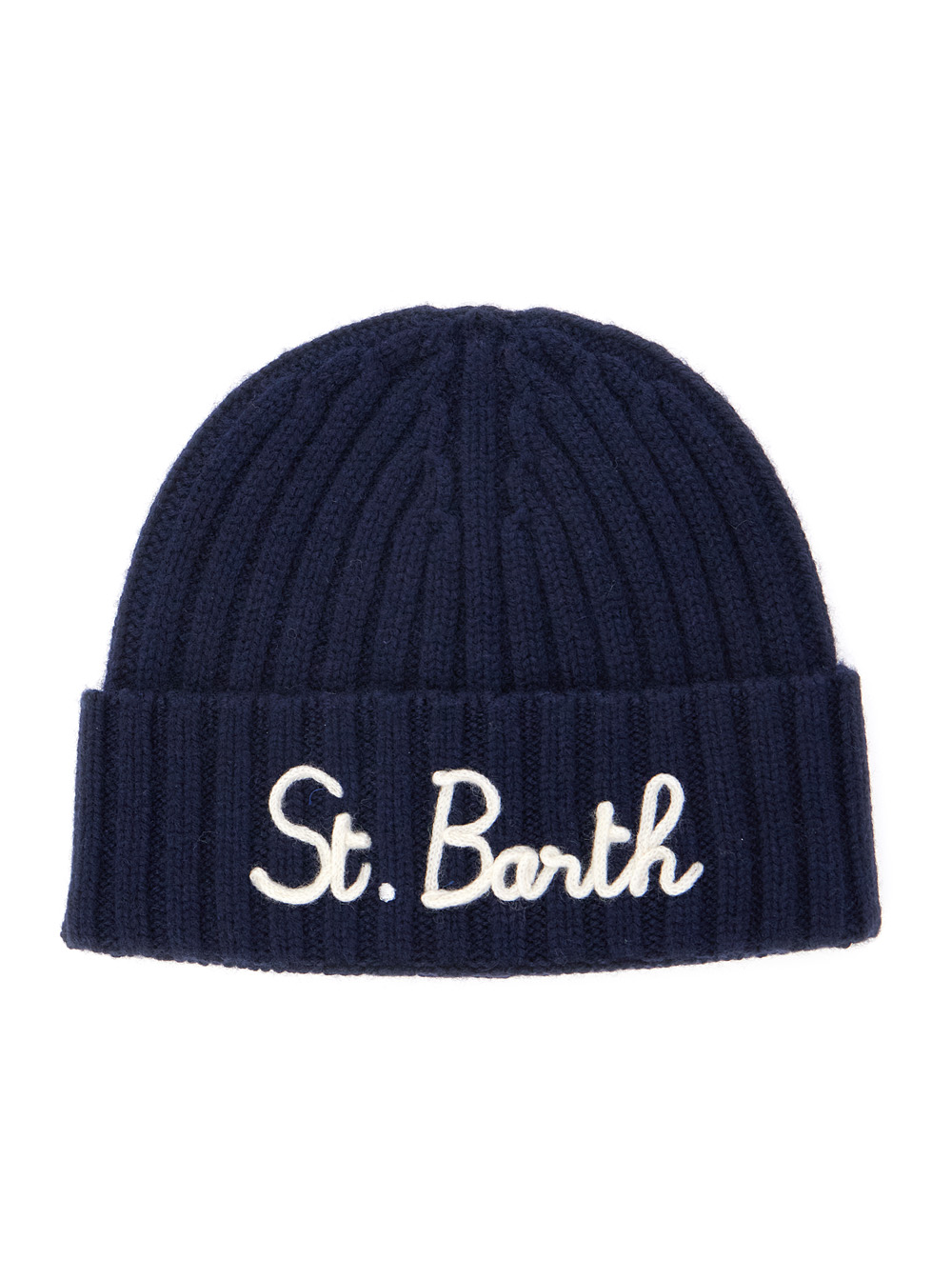 Blue Ribbed Beanie with Embroidered Logo on the Front in Wool Boy