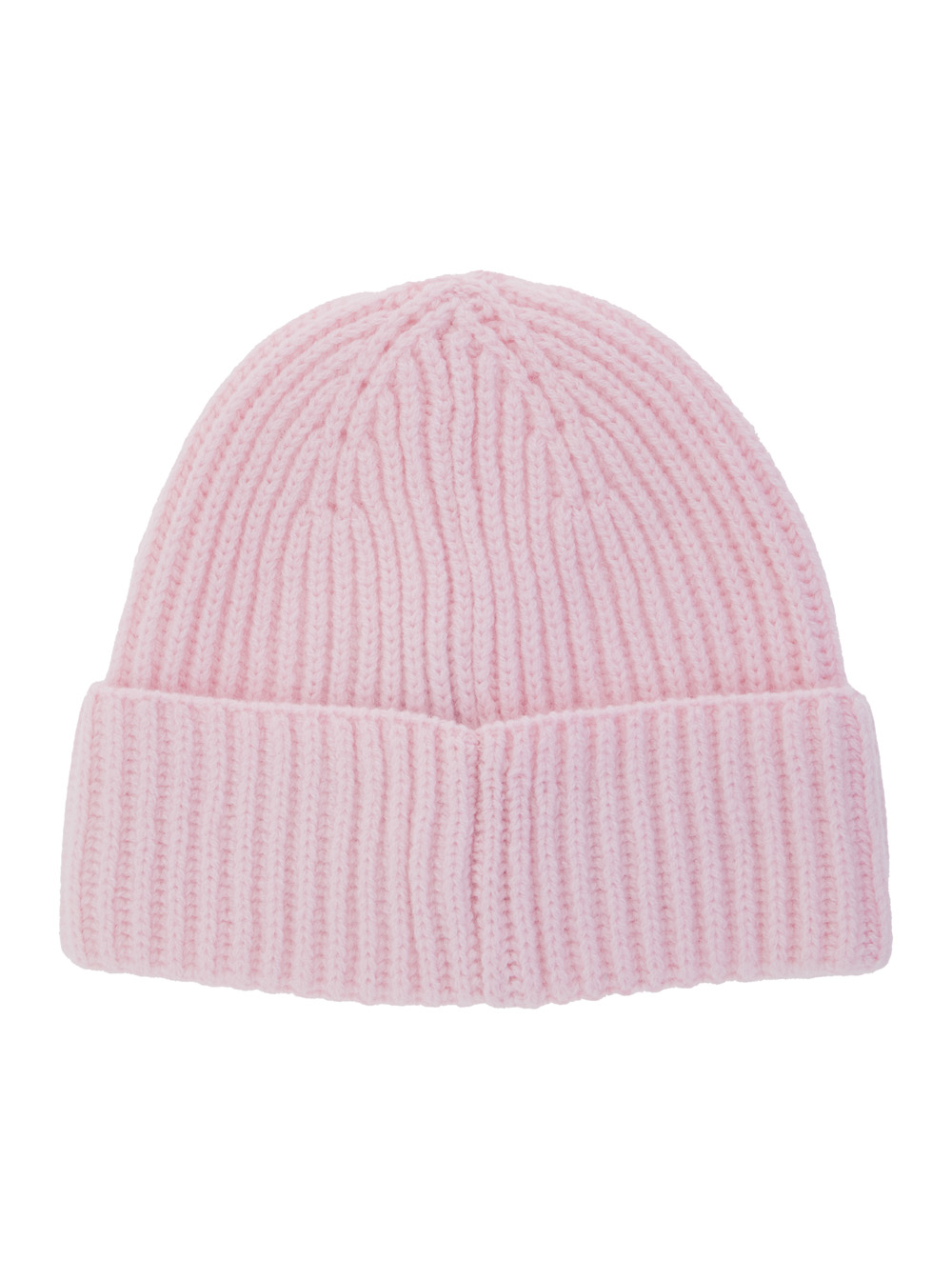 Pink Ribbed Beanie with Embroidered Logo on the Front in Wool Girl hover