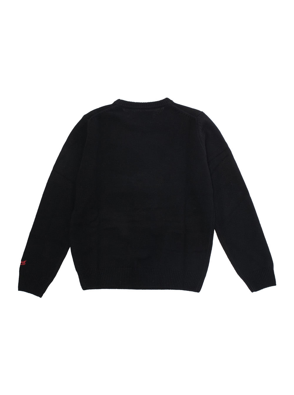 Black Crewneck Sweater with Maxi Embroidery on the Front and Logo Lettering on the Sleeve in Wool Blend Boy hover
